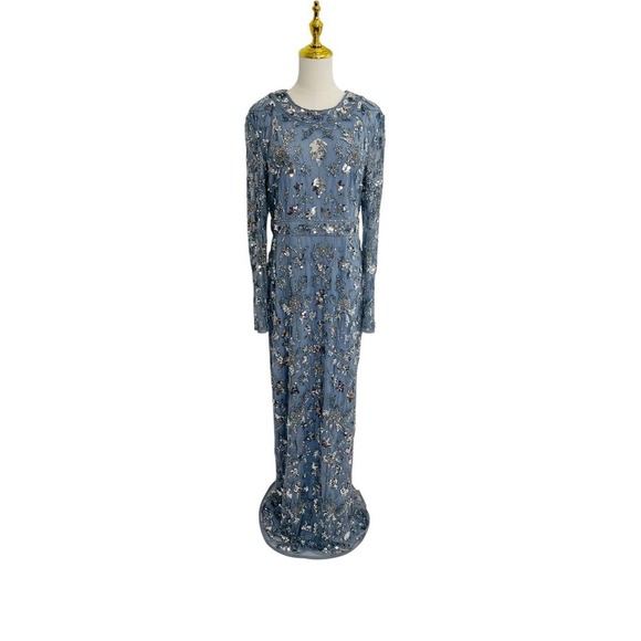Mac Duggal 93939 Slate Blue High Neck Sequins Embellished Dress Size 10 $798 - Picture 1 of 10